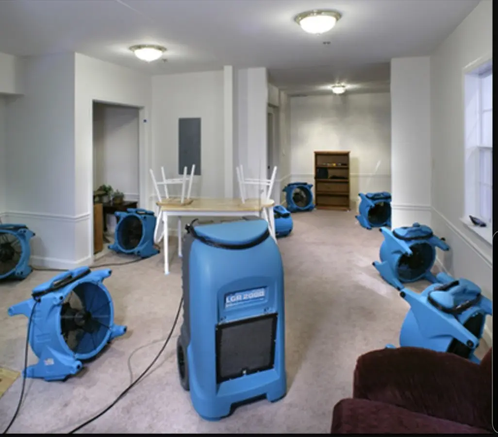 Air movers and dehumidifier setup for Water Damage Restoration in East Pennsboro